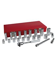 Juego de dados y accesorios cuadro de 3/8" en pulgadas, 23 piezas Urrea
