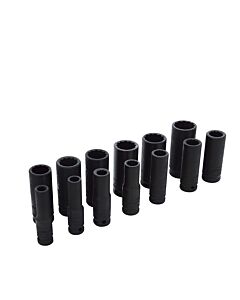 Juego de dados largos de impacto cuadro de 1/2", 12 puntas, en pulgadas, 13 piezas Urrea
