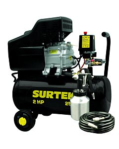 Compresor de aire eléctrico lubricado con pistola y manguera 25 Lt 2 HP 127 V Surtek
