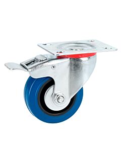 Rodaja de goma elástica giratoria con freno azul 5" Surtek