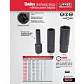 Paq c/6 Dado de impacto largo pared delgada cuadro de 1/2", 6 puntas, métrico, 19 mm Urrea